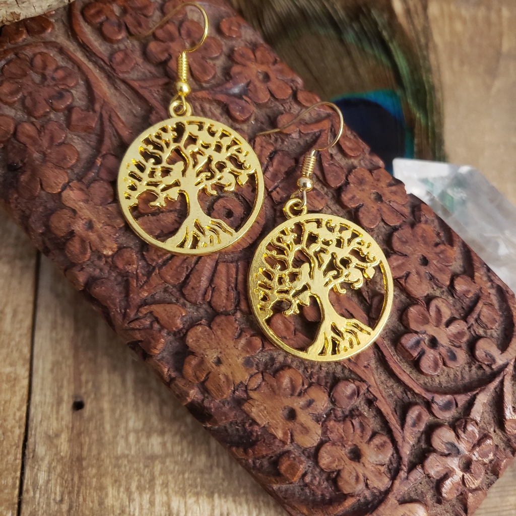 Gold Tree Of Life Earrings HippyPeaceFamily TreeWifePartnerMomMotherLove 16$